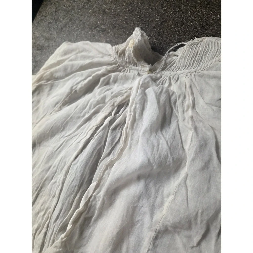 Antique Christening Gown Baby Girls Lace Trim Heirloom Smocked Neck White Cotton